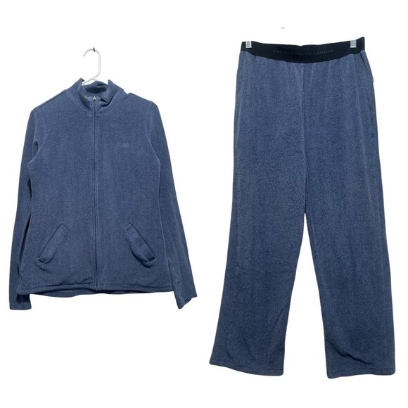 Lauren Ralph Lauren Fleece Sweater and Pants Set Womens Small Blue Preppy Cozy - Picture 1 of 16